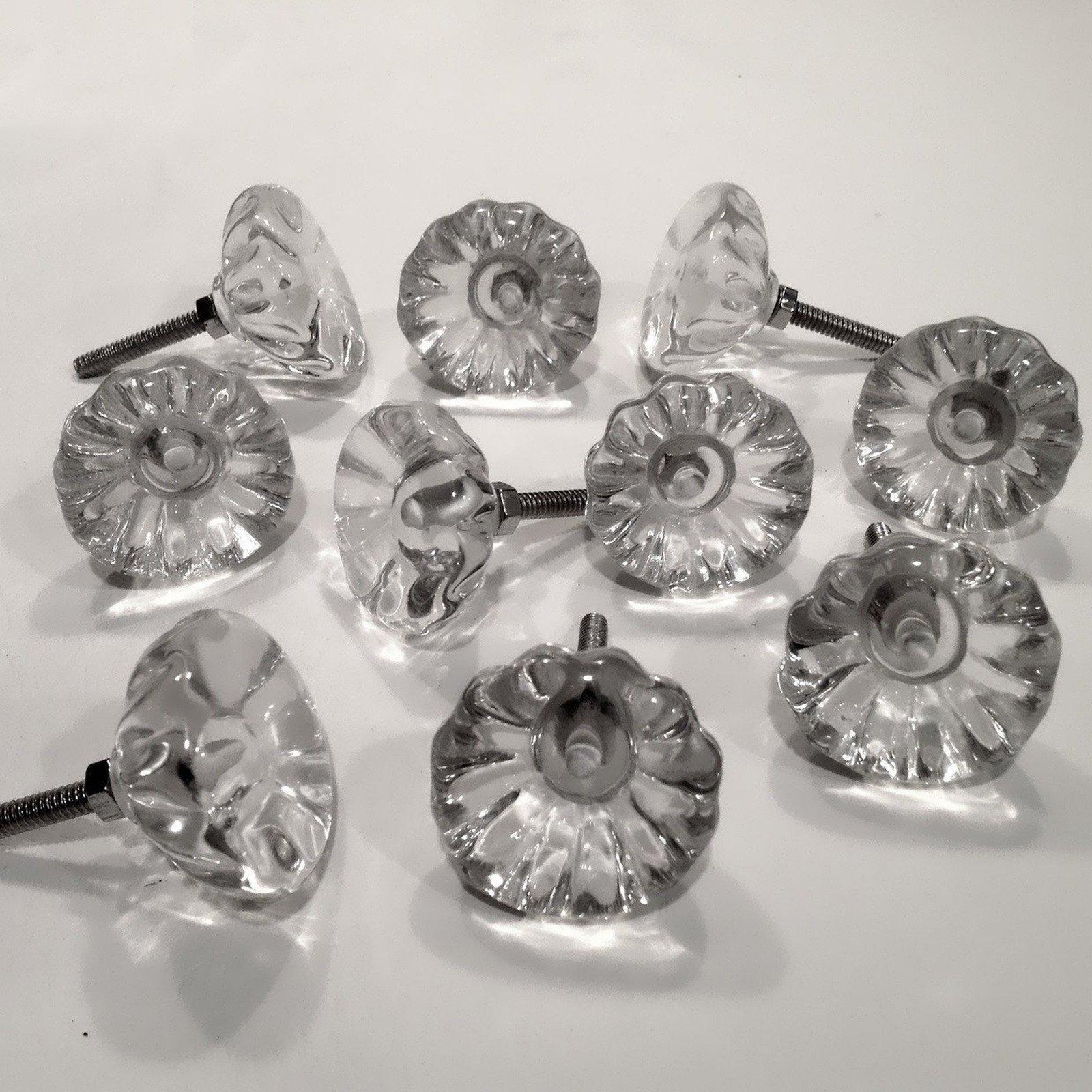 5 Antique Vintage Style Clear Glass Cabinet Knobs Pulls 1-3/8" (s)-Dwyer Home Collection