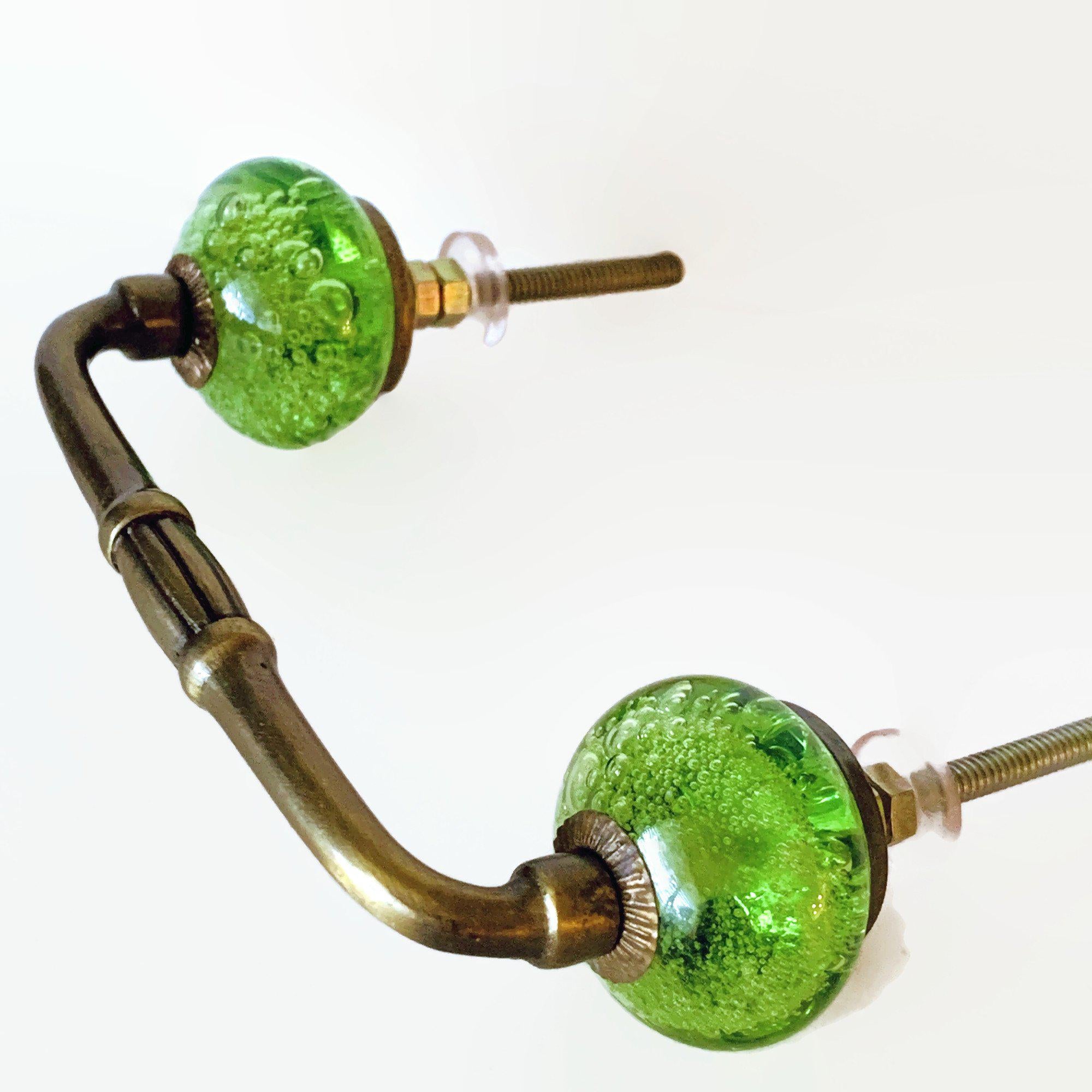 Green Glass Bubble 4 Inch Slim Style Cabinet Or Drawer Handles Pulls-Dwyer Home Collection